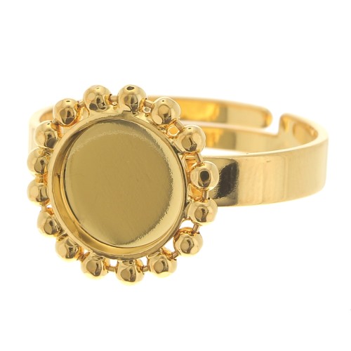 Anillo de bolas diamantado - cabujón fondo plano 8 mm Talla 54 a 58 - Dorado con oro fino