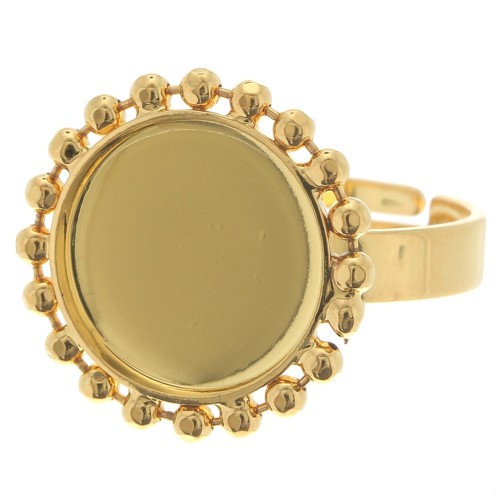 Anillo de bolas diamantado - cabujón fondo plano 12mm Talla 54 a 58 - Dorado con oro fino