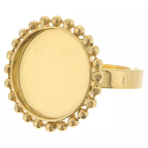 Anillo de bolas diamantado - cabujón fondo plano 15mm Talla 54 a 58 - Dorado con oro fino