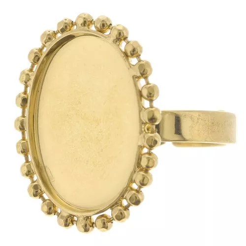 Anillo de bolas diamantado - cabujón fondo plano 18x13mm Tamaño 54 a 58 - Dorado oro fino