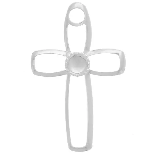 Colgante cruz calado 30x19 mm para cabujón fondo plano 4 mm Chapado en plata fina