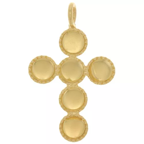 Colgante en forma de cruz 25x15 mm para 6 cabujones de base plana de 4 mm - Dorado oro fino x1