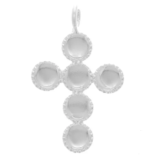 Colgante cruz 25x15 mm para 6 cabujones base plana 4 mm - Chapado en plata fina