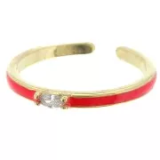 Anillo fino ajustable resina epoxi y óxido de zirconio Dorado - Rojo - Cristal x1
