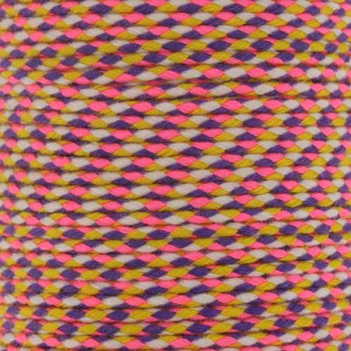 Cordón de algodón trenzado de 2 mm - Rosa fluorescente - Morado - Ocre - Blanco x1m