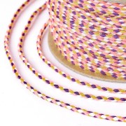 Cordón de algodón trenzado de 2 mm - Rosa fluorescente - Morado - Ocre - Blanco x1m