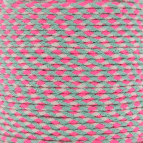 Cordón de algodón trenzado de 2 mm - Rosa fluorescente - Gris - Blanco x1m