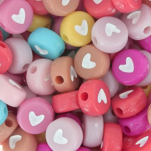 Surtido de 20 cuentas redondas de corazón - 7 mm - Multicolore pastel - Blanc