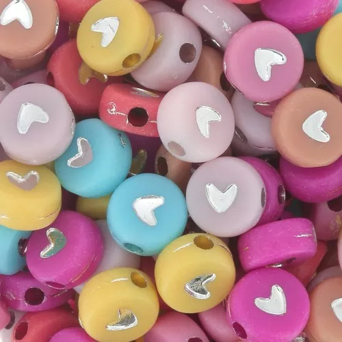 Surtido de 20 cuentas redondas en forma de corazón - 7 mm - Multicolor plateado