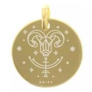 Colgante redondo 13,5 mm - signo astrológico Aries - Plata 925 Dorada x1