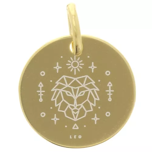 Dije redondo 13.5 mm - signo astrológico Leo - Plata 925 Dorada x1