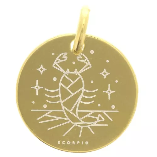 Colgante redondo 13,5 mm - signo astrológico Escorpio - Plata 925 Dorada x1