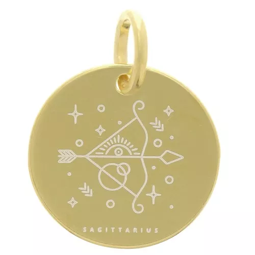 Colgante redondo 13,5 mm - signo astrológico Sagitario - Plata 925 Dorada x1