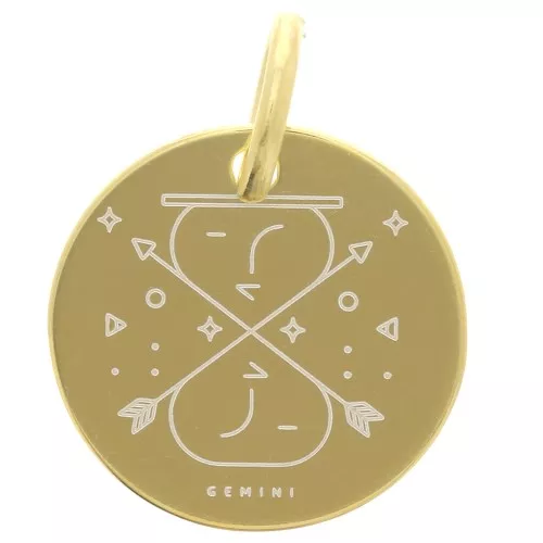 Colgante redondo 13,5 mm - Signo astrológico Géminis - Plata 925 Dorada x1