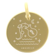 Colgante redondo 13,5 mm - signo astrológico Acuario - Plata 925 Dorada x1