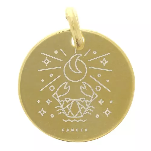 Colgante redondo 13,5 mm - signo astrológico Cáncer - Plata 925 Dorada x1