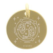 Colgante redondo 13,5 mm - signo astrológico Piscis - Plata 925 Dorada x1