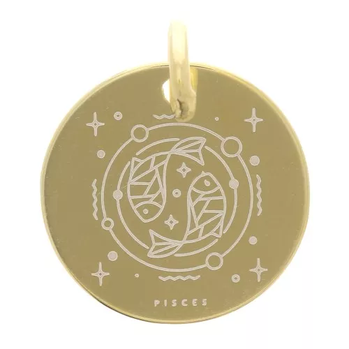 Colgante redondo 13,5 mm - signo astrológico Piscis - Plata 925 Dorada x1