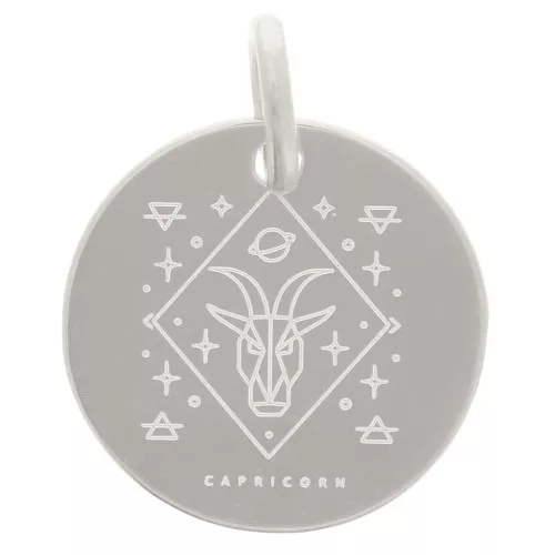 Colgante redondo 13,5 mm - signo astrológico Capricornio - Plata 925 x1