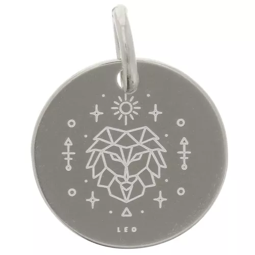 Colgante redondo 13,5 mm - signo astrológico Leo - Plata 925 x1