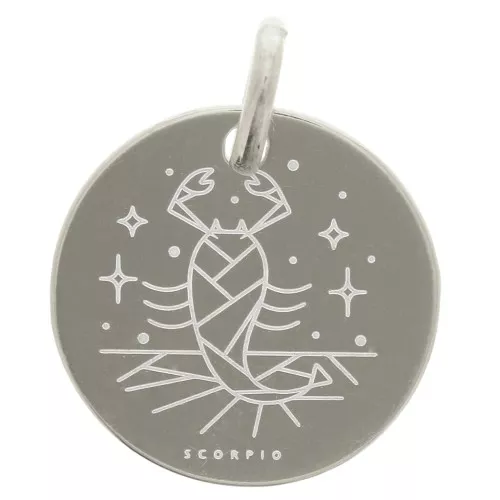 Colgante redondo 13,5 mm - signo astrológico Escorpio - Plata 925 x1