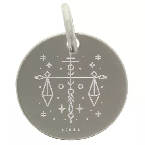 Colgante redondo 13,5 mm - signo astrológico Libra - Plata 925 x1