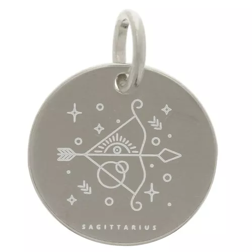 Colgante redondo 13,5 mm - signo astrológico Sagitario - Plata 925 x1