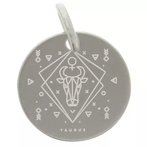 Colgante redondo 13,5 mm - signo astrológico Tauro - Plata 925 x1