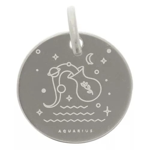 Colgante redondo 13,5 mm - signo astrológico Acuario - Plata 925 x1