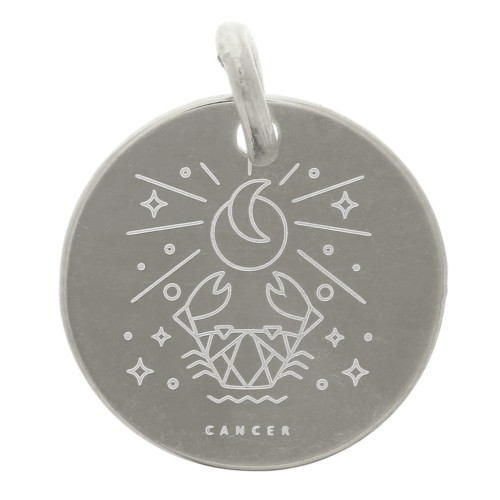 Colgante redondo 13,5 mm - signo astrológico Cáncer - Plata 925 x1