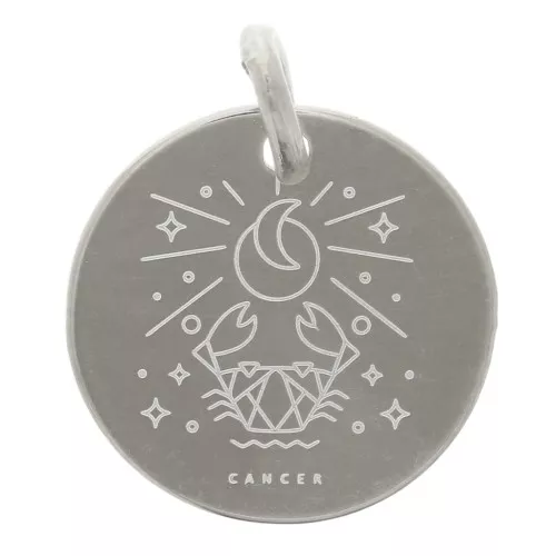Colgante redondo 13,5 mm - signo astrológico Cáncer - Plata 925 x1