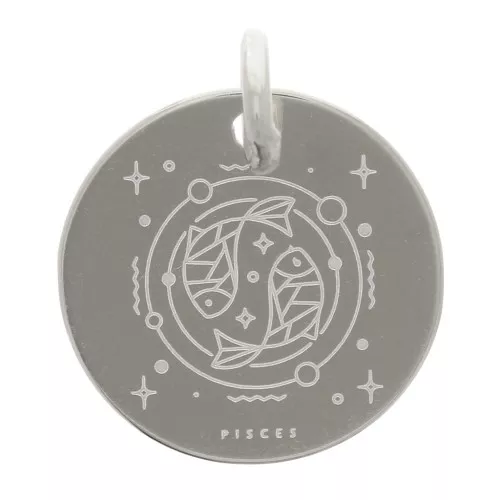 Colgante redondo 13,5 mm - signo astrológico Piscis - Plata 925 x1