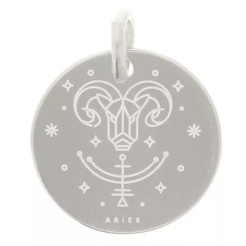 Colgante redondo 13,5 mm - signo astrológico Aries - Plata 925 x1