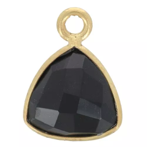 Charm de triángulo de gema facetada 12x9mm - Dorado con oro fino - Ónix negro x1