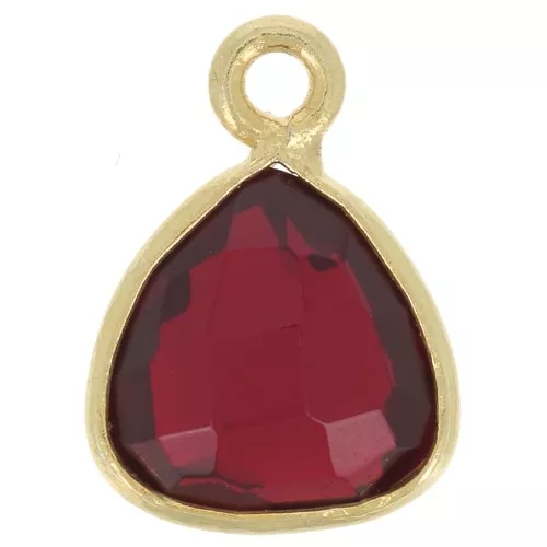 Charm de triángulo de gema facetada 12x9mm - Dorado con oro fino - Granate x1