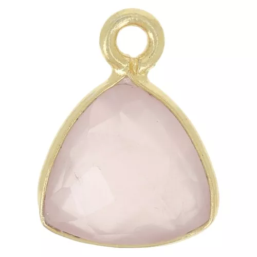 Charm de triángulo 12x9 mm gema facetada - Dorado con oro fino - Cuarzo rosa x1