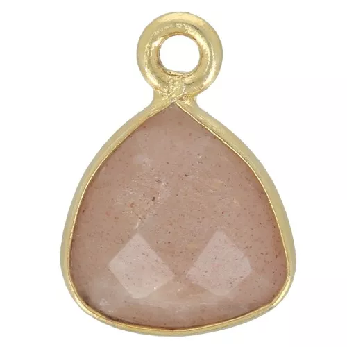 Charm triángulo 12x9mm gema facetada Dorado con oro fino- Peach Moonstone