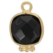 Charm de piedra cuadrada facetada de 14x9mm - Dorado con oro fino- Ónix negro x1