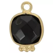 Charm de piedra cuadrada facetada de 14x9mm - Dorado con oro fino- Ónix negro x1