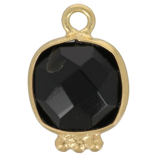Charm de piedra cuadrada facetada de 14x9mm - Dorado con oro fino- Ónix negro x1