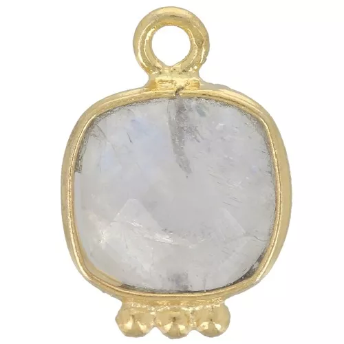Charm cuadrado 14x9mm gema facetada - Dorado con oro fino - Piedra de luna x1