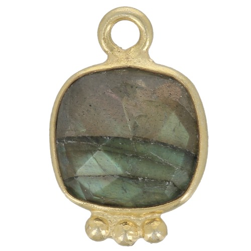 Charm de piedra cuadrada facetada de 14x9 mm - chapado en oro - Labradoritex1