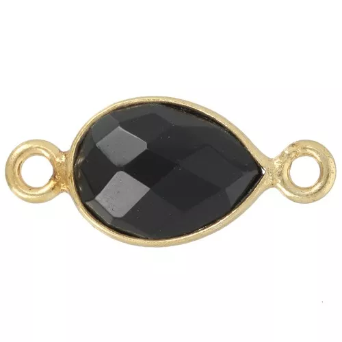 Entrepieza de gota facetada de 13x8mm en piedra fina -Dorado oro fino-Ónix negro