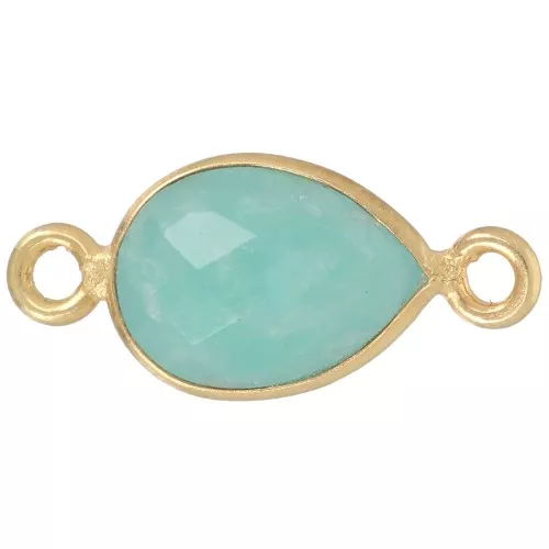 Entrepieza facetada gota 13x8 mm - Dorado con oro fino - Amazonita