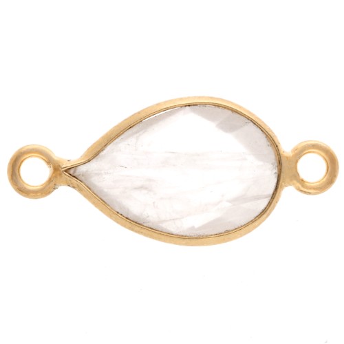 Entrepieza gota 13x8mm - Dorado con oro fino - Cuarzo Rosa x1