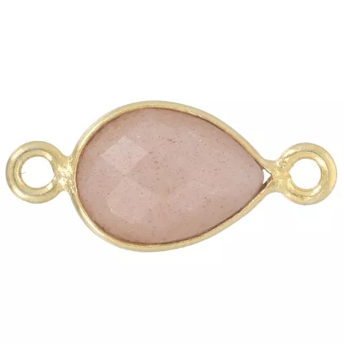 Gema intercalada 13x8 mm - Dorado oro fino - Piedra de luna melocotón