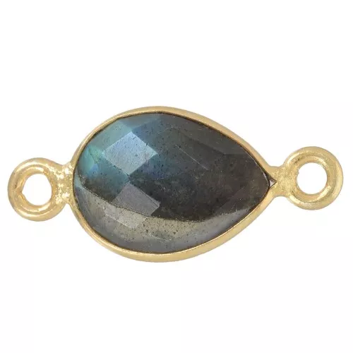 Espaciador de gota de 13x8mm en piedra preciosa - Dorado oro fino - Labradorita x1