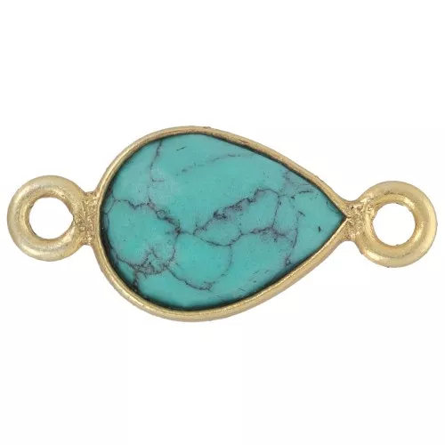 Entrepieza de gota 13x8mm imitación piedra preciosa - Dorado con oro fino - Turquesa