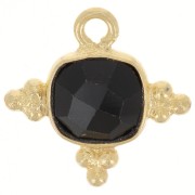 Charm de piedra preciosa facetada de 13 mm - Dorado con oro fino- Ónix negro x1|raw }}