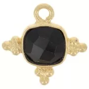 Charm de piedra preciosa facetada de 13 mm - Dorado con oro fino- Ónix negro x1